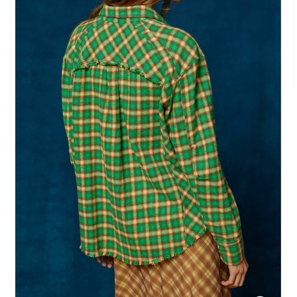 NWT XL BDG green flannel plaid Shacket/shirt with raw seam/hemline - Picture 16 of 16